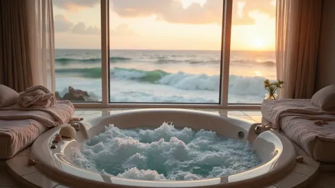 Hotel z jacuzzi w pokoju nad morzem